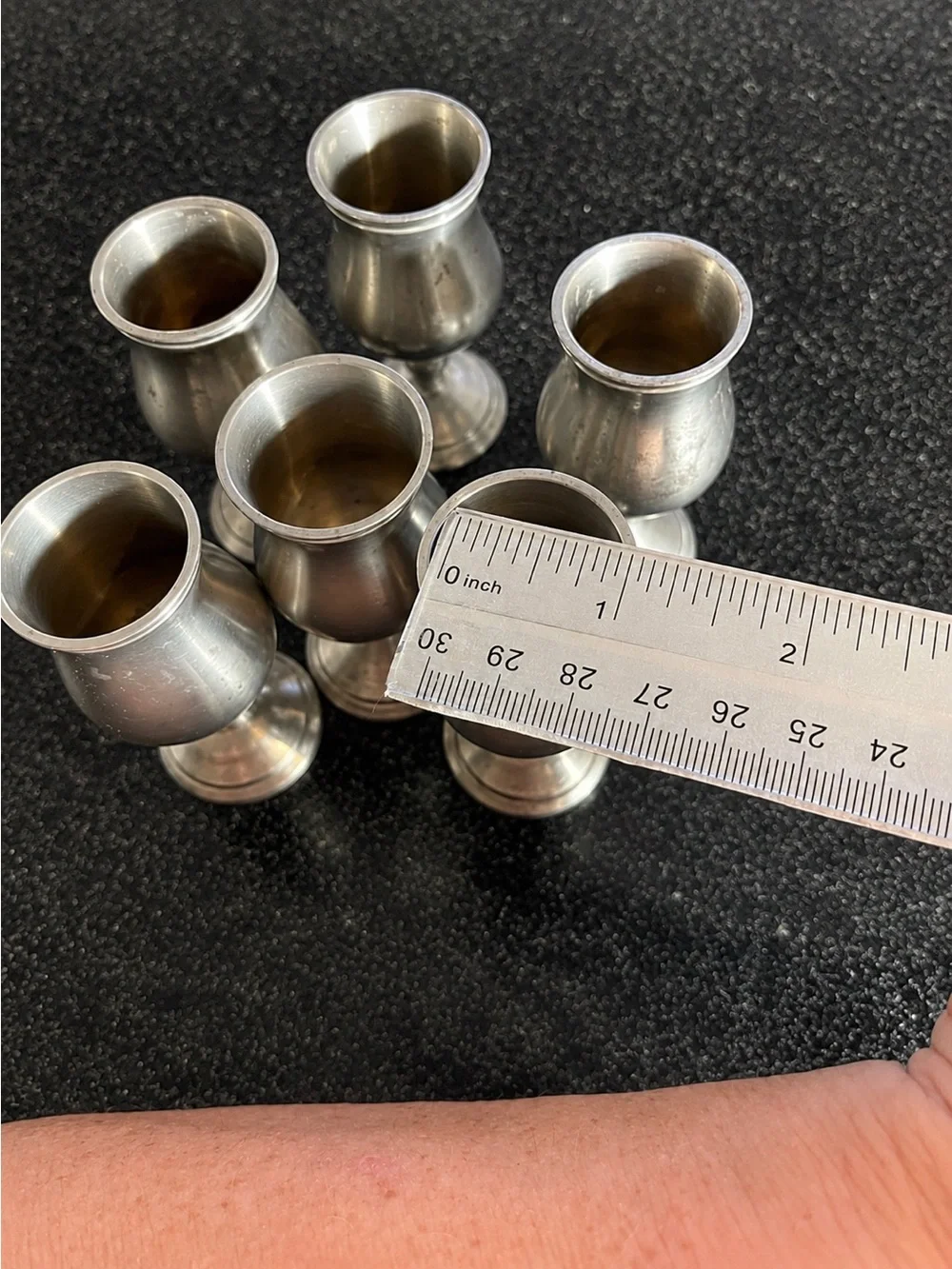 Set of 6 Vintage Pewter Cordial Goblets / Mini Chalices